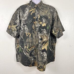 Vintage Jerzees Outdoors Camo Hunting Shirt Mens 2XL Gorpcore Mossy Oak Button